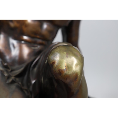 885 - AFTER PIERRE JULIEN (1731 - 1804), A LARGE BRONZE STUDY, THE DYING GAUL. the wounded figure collapse... 