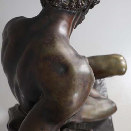 885 - AFTER PIERRE JULIEN (1731 - 1804), A LARGE BRONZE STUDY, THE DYING GAUL. the wounded figure collapse... 