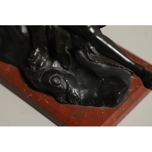 886 - AN ITALIAN BRONZE STUDY OF A BACCHANLIAN FIGURE. 19th century, modelled reclining upon a lion pelt w... 