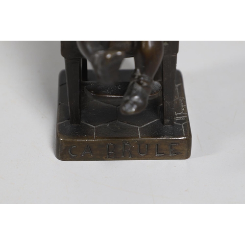 887 - AFTER HENRI FUGERE (1872-1944), BRONZE OF A CHILD. modelled as a seated girl, feeding herself with a... 