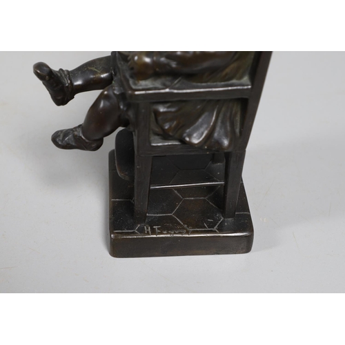 887 - AFTER HENRI FUGERE (1872-1944), BRONZE OF A CHILD. modelled as a seated girl, feeding herself with a... 