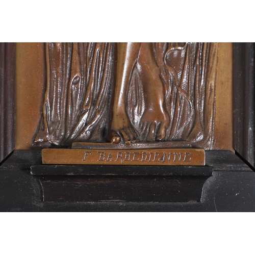 888 - A PAIR FRENCH BRONZE PLAQUES, BARDENIENNE FOUNDRY. 19th century, depicting maidens holding water urn... 