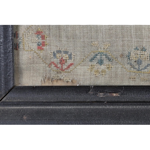 897 - A 19TH CENTURY NEEDLEWORK SAMPLER. with poetic verse, bordered by flowers and fruit, by Elizabeth Me... 