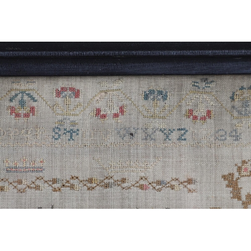 897 - A 19TH CENTURY NEEDLEWORK SAMPLER. with poetic verse, bordered by flowers and fruit, by Elizabeth Me... 