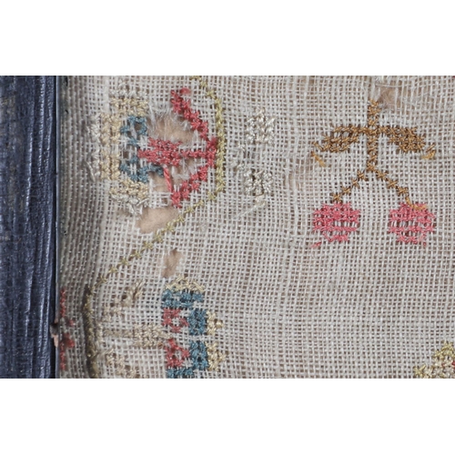 897 - A 19TH CENTURY NEEDLEWORK SAMPLER. with poetic verse, bordered by flowers and fruit, by Elizabeth Me... 