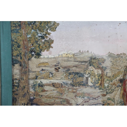 898 - AN 18TH CENTURY NEEDLEWORK OF A BIBLICAL SCENE. depicting Christ and three females figures within an... 