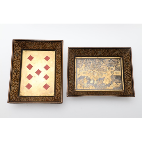 903 - A CHINESE EXPORT LACQUERED GAMES BOX. 19th century, of octagonal form containing seven lidded compar... 