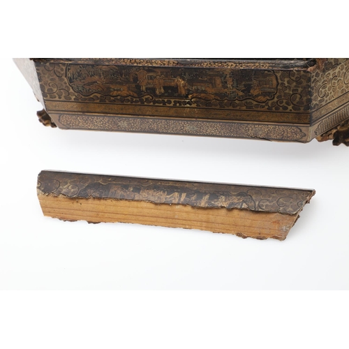 903 - A CHINESE EXPORT LACQUERED GAMES BOX. 19th century, of octagonal form containing seven lidded compar... 