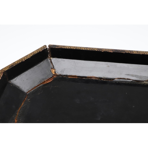 903 - A CHINESE EXPORT LACQUERED GAMES BOX. 19th century, of octagonal form containing seven lidded compar... 