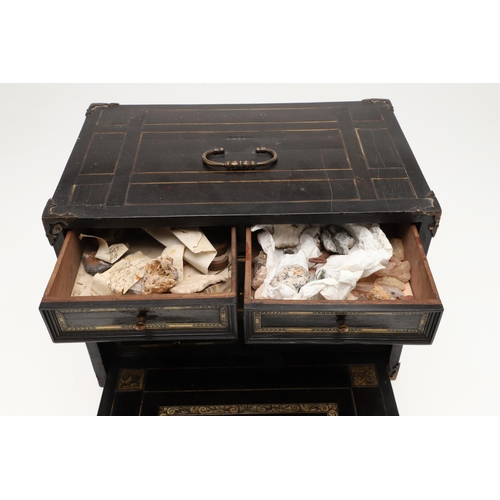 905 - A 17TH CENTURY EBONISED TABLE TOP COLLECTOR'S CABINET. of rectangular form with bone inlaid top and ... 
