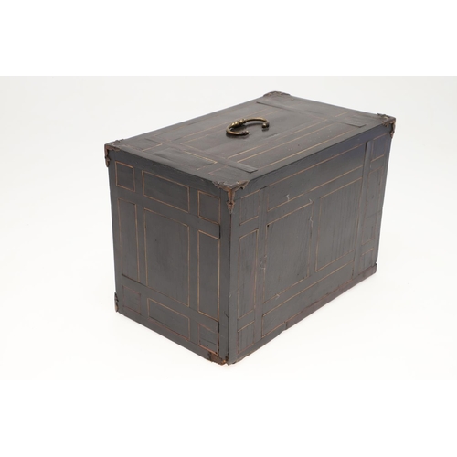 905 - A 17TH CENTURY EBONISED TABLE TOP COLLECTOR'S CABINET. of rectangular form with bone inlaid top and ... 