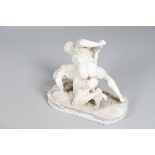 906 - AFTER THE ANTIQUE, 'THE WRESTLERS'. Carrara marble, upon a polished grey marble base, height 45cm, d... 