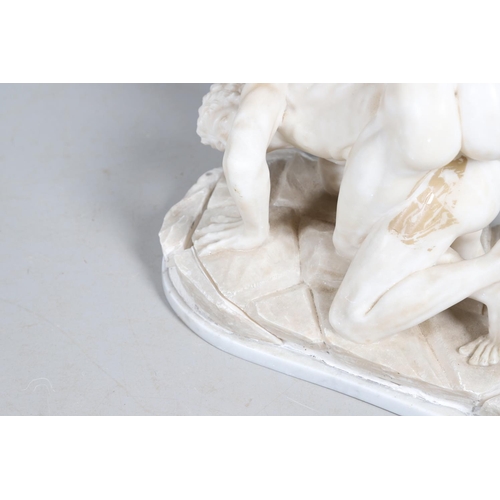 906 - AFTER THE ANTIQUE, 'THE WRESTLERS'. Carrara marble, upon a polished grey marble base, height 45cm, d... 