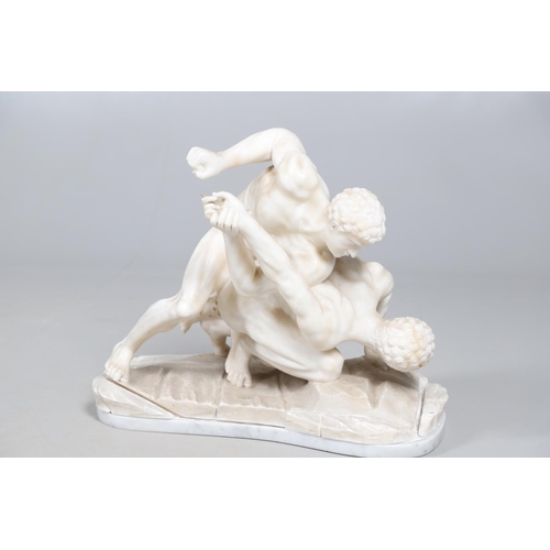 906 - AFTER THE ANTIQUE, 'THE WRESTLERS'. Carrara marble, upon a polished grey marble base, height 45cm, d... 