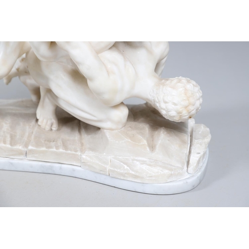 906 - AFTER THE ANTIQUE, 'THE WRESTLERS'. Carrara marble, upon a polished grey marble base, height 45cm, d... 