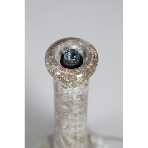 907 - A CORNISH SERPENTINE STONE TABLE LAMP. in the form of a lighthouse upon a rough cut stone base with ... 