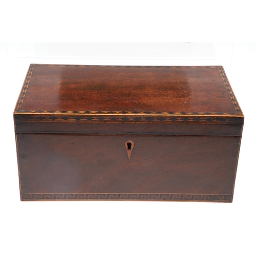 912 - A GEORGE III PARTRIDGE WOOD TEA CADDY. of canted form with boxwood stringing and ivory escutcheon, t... 