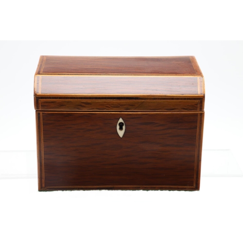 912 - A GEORGE III PARTRIDGE WOOD TEA CADDY. of canted form with boxwood stringing and ivory escutcheon, t... 