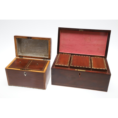 912 - A GEORGE III PARTRIDGE WOOD TEA CADDY. of canted form with boxwood stringing and ivory escutcheon, t... 
