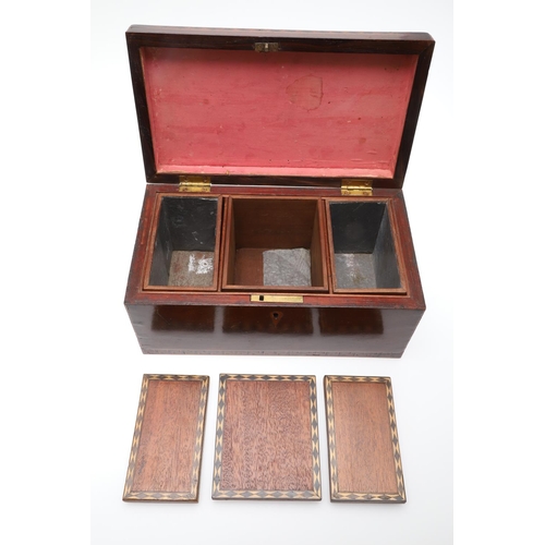912 - A GEORGE III PARTRIDGE WOOD TEA CADDY. of canted form with boxwood stringing and ivory escutcheon, t... 