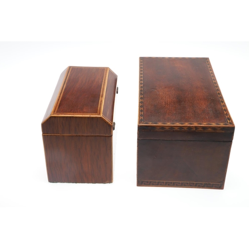 912 - A GEORGE III PARTRIDGE WOOD TEA CADDY. of canted form with boxwood stringing and ivory escutcheon, t... 