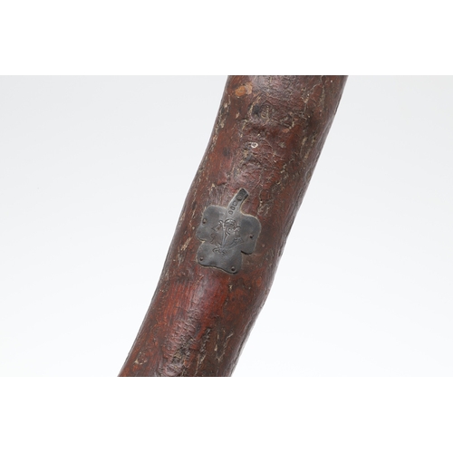 134 - AN IRISH SILVER MOUNTED SHILLELAGH. An Irish Shillelagh of traditional form, the end carved with a t... 