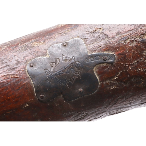 134 - AN IRISH SILVER MOUNTED SHILLELAGH. An Irish Shillelagh of traditional form, the end carved with a t... 