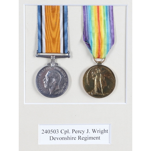 1246 - TWO FIRST WORLD WAR PAIRS TO BROTHERS IN THE DEVONSHIRE REGIMENT AND IRISH GUARDS. A Great War pair ... 