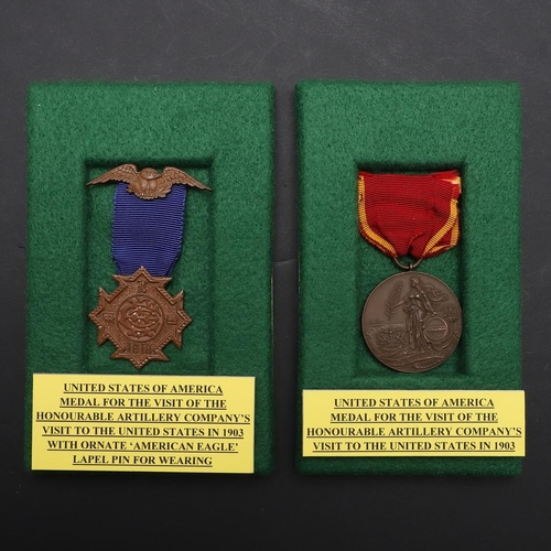 1027 - TWO MEDALS COMMEMORATING THE HONOURABLE ARTILLERY COMPANY VISIT TO AMERICA IN 1903. A Medal commemor... 