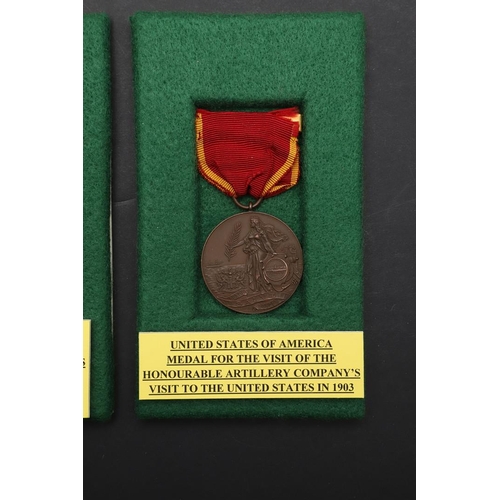 1027 - TWO MEDALS COMMEMORATING THE HONOURABLE ARTILLERY COMPANY VISIT TO AMERICA IN 1903. A Medal commemor... 