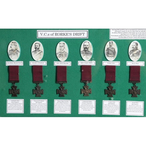 1040 - THE VICTORIA CROSSES OF RORKE'S DRIFT. A framed study of the eleven Victoria Crosses awarded at Rork... 