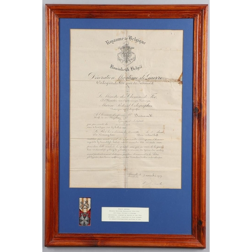 1050 - BELGIUM: A FIRST WORLD WAR MARITIME DECORATION WITH CERTIFICATE. A Belgian maritime Decoration 1914-... 