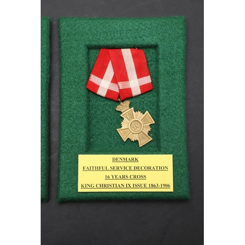 1067 - DENMARK: A COLLECTION OF THREE LONG SERVICE AWARDS AND A RED CROSS MEDAL. Three Danish Faithful Serv... 