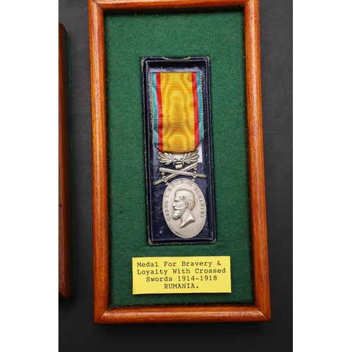 1174 - ROMANIA: THE MEDAL FOR BRAVERY AND LOYALTY 1914-18 AND THREE OTHER AWARDS. The Romanian medal for Br... 