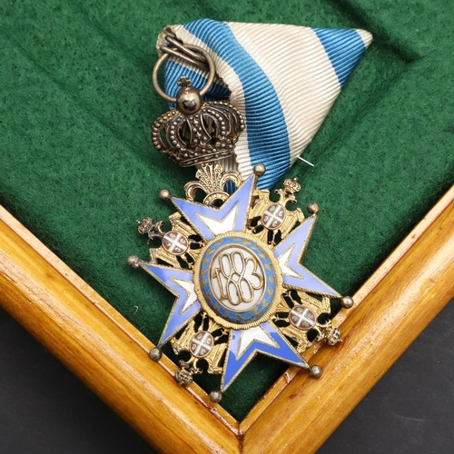 1178 - SERBIA: ORDER OF ST. SAVA 4TH CLASS. The Serbian Order of St Sava, 4th Class breast badge with blue ... 