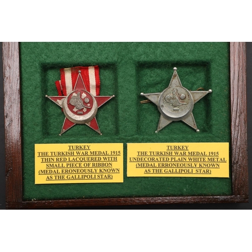 1184 - TURKEY: TWO WAR MEDALS 1915 KNOWN AS GALLIPOLI STARS. Two Gallipoli Stars, one with red lacquered fi... 