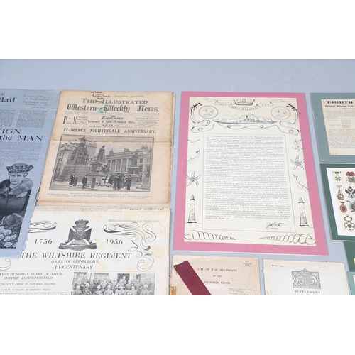 1202 - A COLLECTION OF MILITARY DOCUMENTS, NEWSPAPERS AND OTHER ITEMS. A collection of documents, newspaper... 