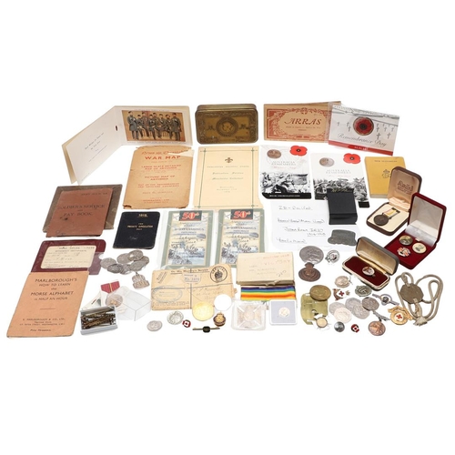 1203 - A COLLECTION OF MILITARIA AND LITERATURE TO INCLUDE BADGES AND BUTTONS. A collection of items includ... 