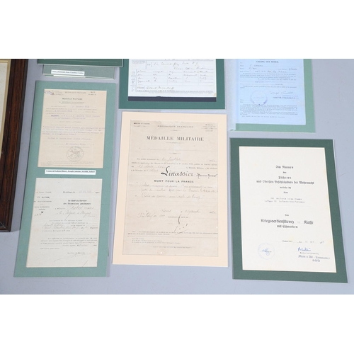 1205 - A COLLECTION OF MEDAL AWARD CERTIFICATES AND OTHER MILITARY DOCUMENTS. A memorial scroll for 207508 ... 