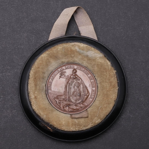 1206 - DAVISON'S MEDAL FOR THE BATTLE OF THE NILE IN BRONZE, 1798. Hope standing on a rocky promontory l. h... 