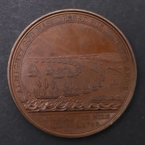 1206 - DAVISON'S MEDAL FOR THE BATTLE OF THE NILE IN BRONZE, 1798. Hope standing on a rocky promontory l. h... 