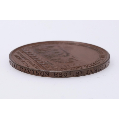 1206 - DAVISON'S MEDAL FOR THE BATTLE OF THE NILE IN BRONZE, 1798. Hope standing on a rocky promontory l. h... 