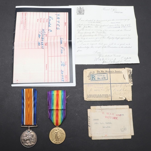 1261 - A FIRST WORLD WAR CASUALTY PAIR TO THE LANCASHIRE FUSILIERS. A Great War pair comprising War medal a... 