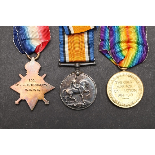 1416 - A FIRST WORLD WAR TRIO TO THE ROYAL ARMY MEDICAL CORPS, REGIMENTAL NUMBER 100. A Great War Trio comp... 