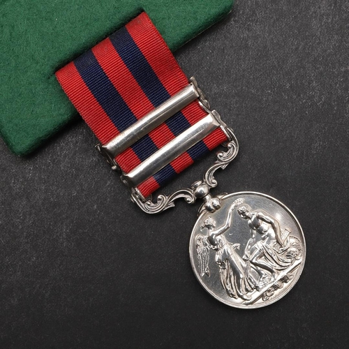 642 - A TWO CLASP INDIAN GENERAL SERVICE MEDAL 1854-1895 TO THE HAMPSHIRE REGIMENT. A Queen Victoria India... 