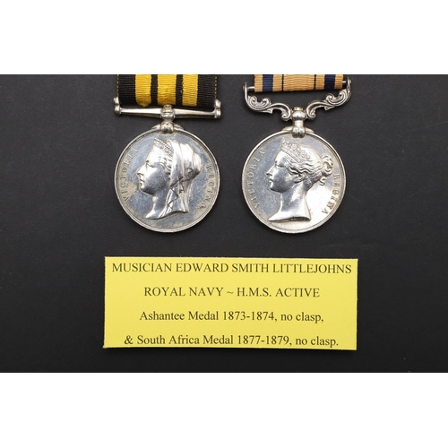 677 - AN ASHANTEE AND SOUTH AFRICA PAIR TO A MUSICIAN ABOARD H.M.S. ACTIVE. An Ashantee Medal 1873-1874 na... 