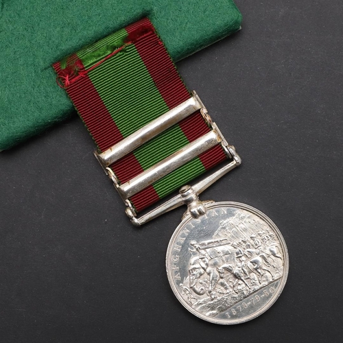 685 - A TWO CLASP AFGHANISTAN MEDAL 1878-80 TO THE ROYAL ARTILLERY. An Afghanistan medal with Charasia and... 