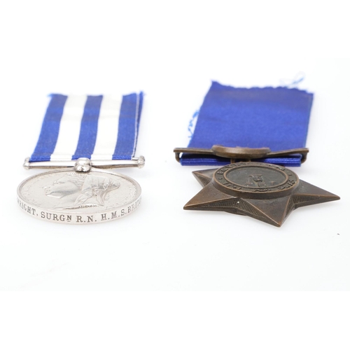 696 - AN EGYPT MEDAL PAIR TO A SURGEON WITH THE ROYAL NAVY. A pair comprising Egypt Medal 1882-89 without ... 