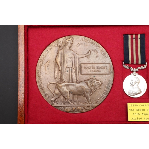 801 - A FIRST WORLD WAR MILITARY MEDAL CASUALTY GROUP OF THREE AND PLAQUE TO THE ESSEX REGIMENT. A Great W... 