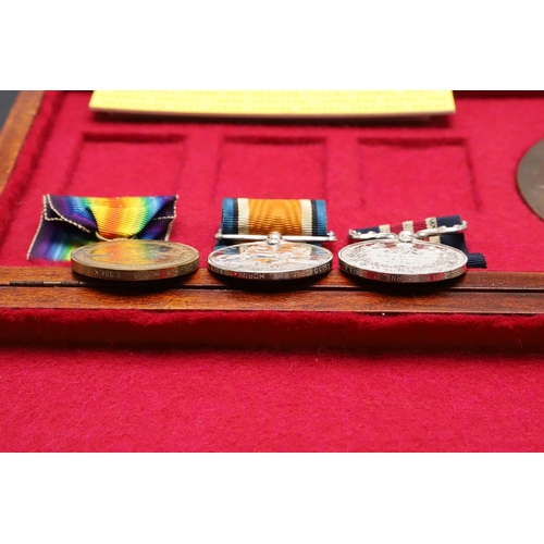 801 - A FIRST WORLD WAR MILITARY MEDAL CASUALTY GROUP OF THREE AND PLAQUE TO THE ESSEX REGIMENT. A Great W... 